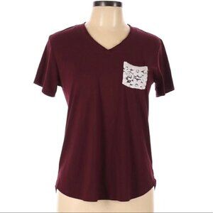 Maroon Short Sleeve with White Lace Pocket